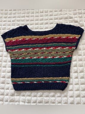 Vintage Yves Jennet Medium Striped Knit Sweater Top Vest ~ Y2K Boho Linen